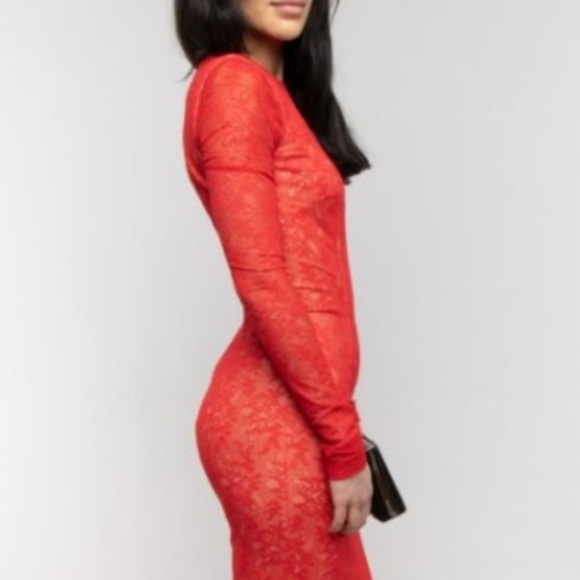 Alessandra Rich Red Lace Bodycon Maxi Dress | S - Picture 6 of 9